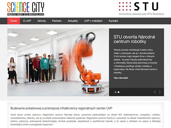 Webové stránky projektu Univerzitného vedeckého parku STU