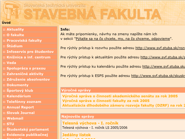 Webové stránky SvF STU v Bratislave